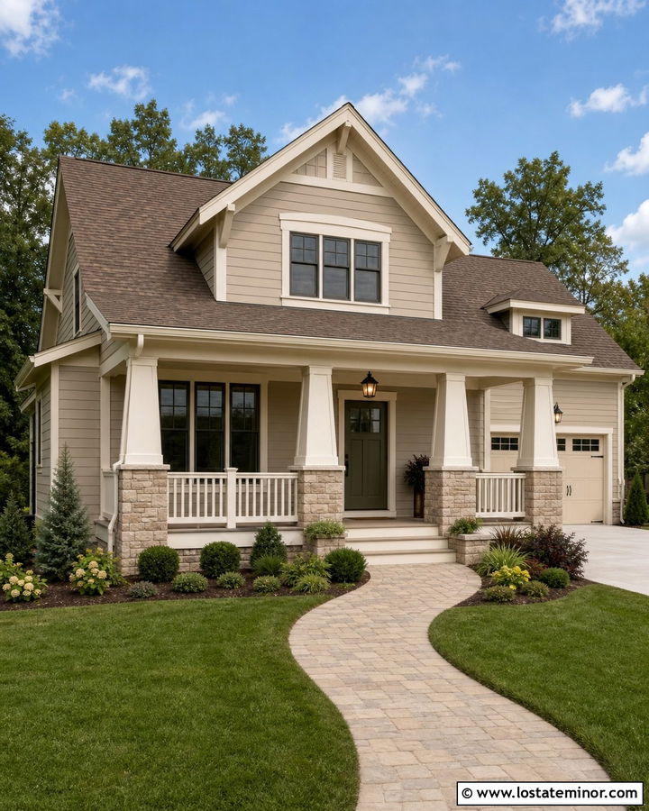 Accessible Beige Greige House With Alabaster Trim - 30 Greige House Design With Trim Ideas