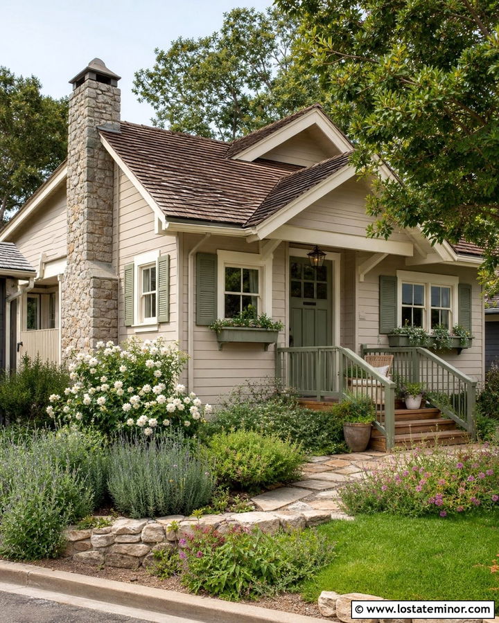 Accessible Beige Greige House With Sage Trim - 30 Greige House Design With Trim Ideas