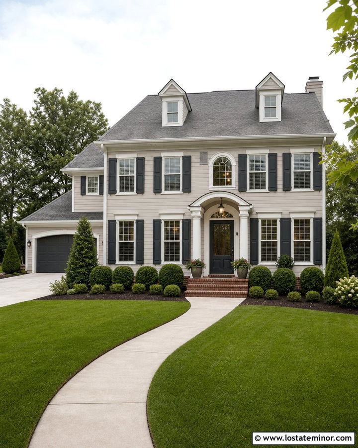 Accessible Beige House With Charcoal Storm Door - 30 Greige House Design With Storm Door Ideas