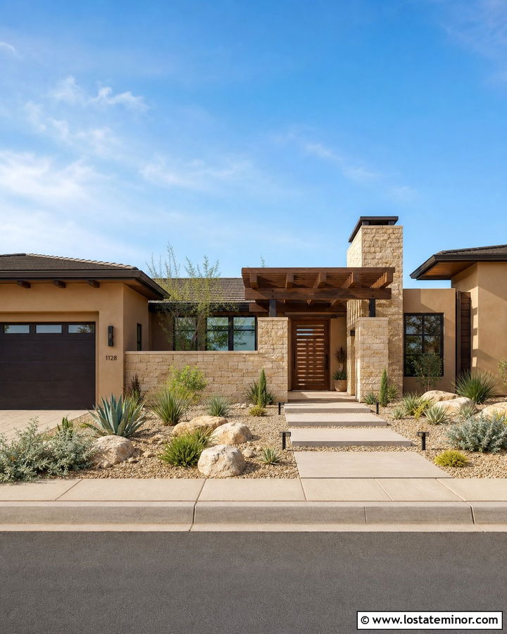 Adobe Beige Desert Modern House With Sandstone - 30 Beige House Design With Stone Accents Ideas