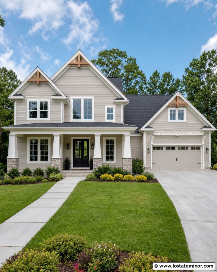 Agreeable Gray Greige House With White Trim - 30 Greige House Design With Trim Ideas