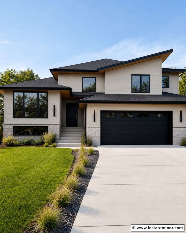 Agreeable Gray House With Modern Black Lights - 30 Greige House Design With Light Fixtures Ideas
