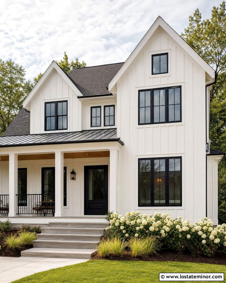 Alabaster Farmhouse With Black Screen Door - 30 Warm White House Design With Screen Door Ideas