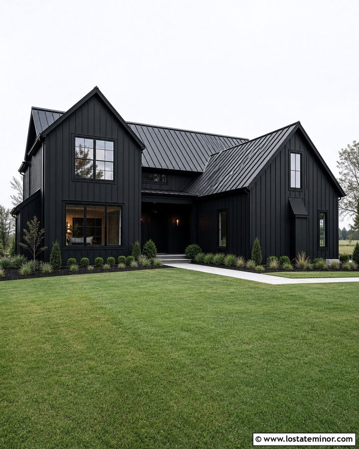 All Black Board and Batten Modern House - 30 Black House Design With Board and Batten Ideas