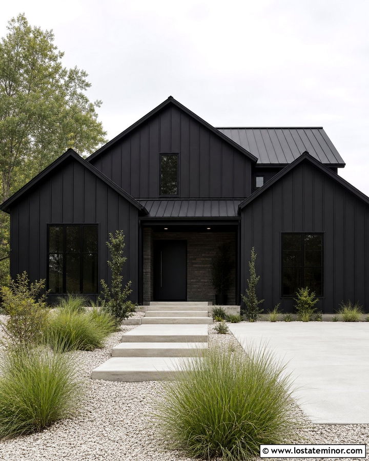 All Black House With Monochrome Gables - 30 Black House Design With Gables Ideas