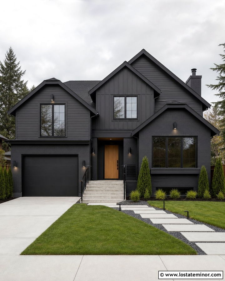 All Charcoal Grey House With Matte Black Lights - 30 Charcoal Grey House Design With Light Fixtures Ideas