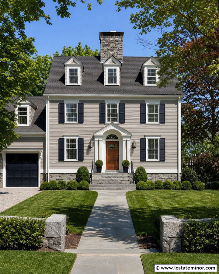 Analytical Gray House With Granite Accents - 30 Greige House Design With Stone Accents Ideas