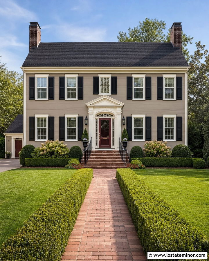 Anew Gray House With Burgundy Storm Door - 30 Greige House Design With Storm Door Ideas