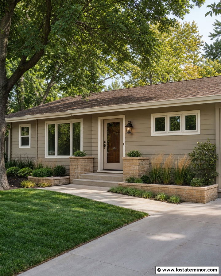 Anew Gray House With Sandtone Storm Door - 30 Greige House Design With Storm Door Ideas