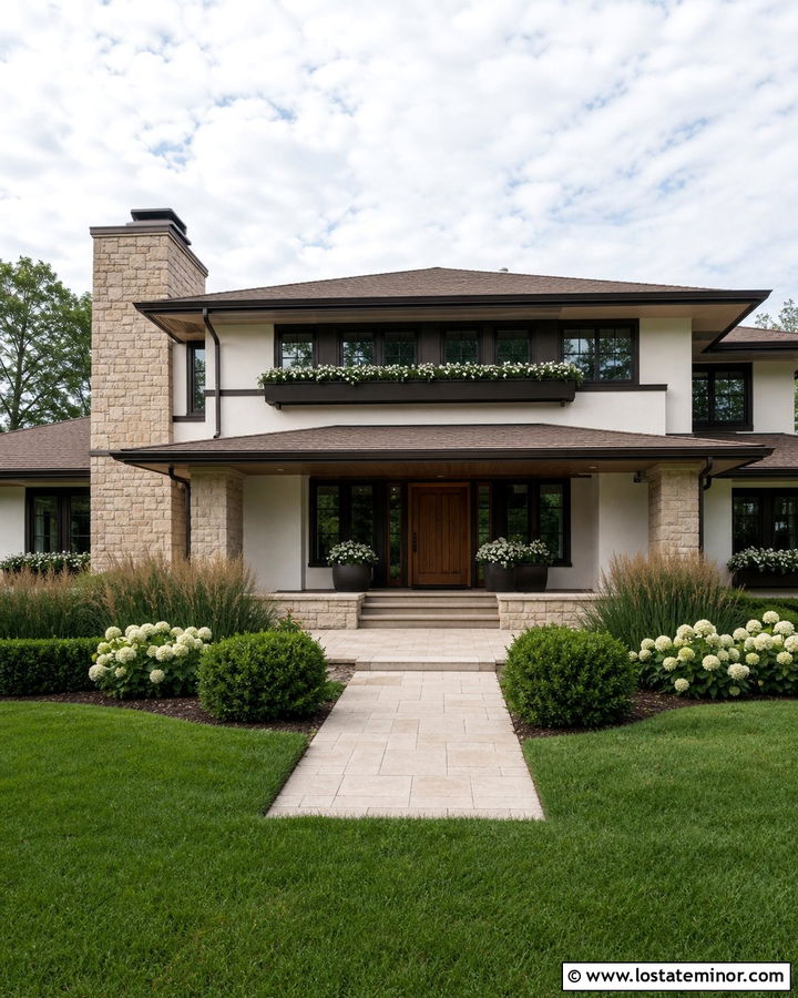 Antique White Prairie House With Bronze Window Boxes - 30 Warm White House Design With Window Boxes Ideas