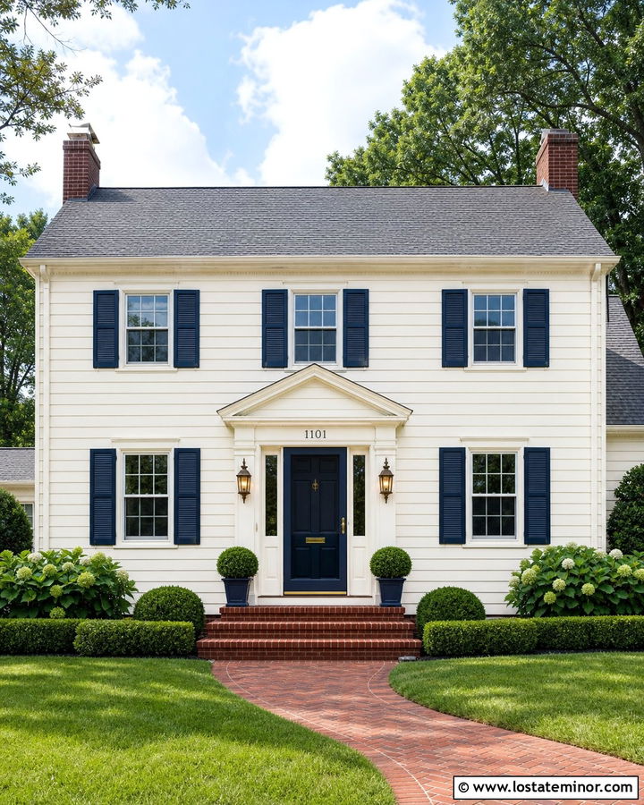 Antique White Traditional House With Navy Screen Door - 30 Warm White House Design With Screen Door Ideas