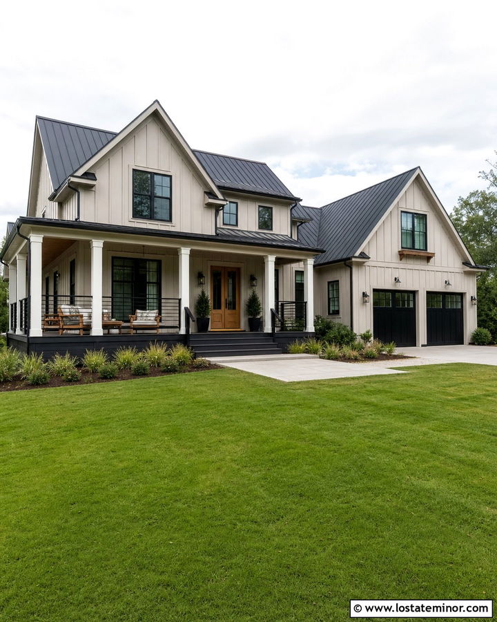 Balanced Beige Farmhouse With Charcoal Deck - 30 Beige House Design With Deck Ideas