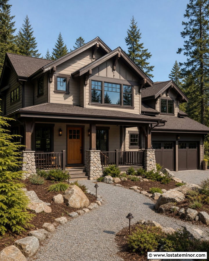 Balanced Beige Greige House With Urbane Bronze Trim - 30 Greige House Design With Trim Ideas