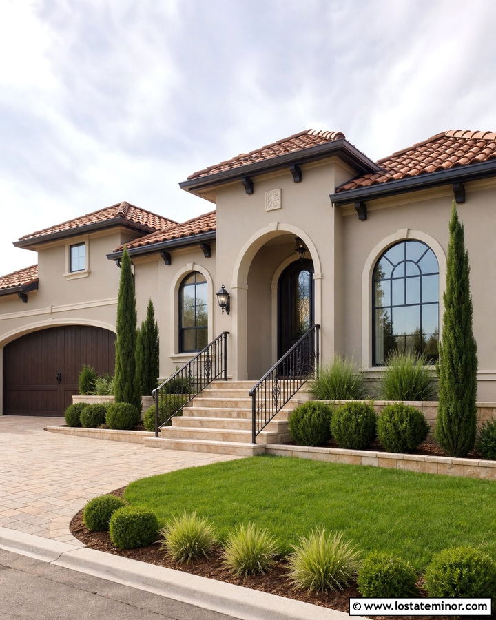 Balanced Beige House With Dark Bronze Storm Door - 30 Greige House Design With Storm Door Ideas