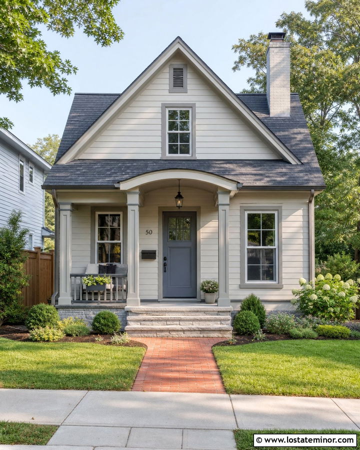 Balboa Mist Greige House With Soft Gray Trim - 30 Greige House Design With Trim Ideas