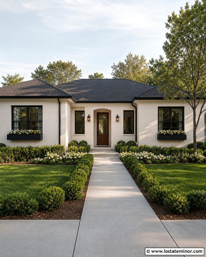 Ballet White Brick Ranch With Black Window Boxes - 30 Warm White House Design With Window Boxes Ideas