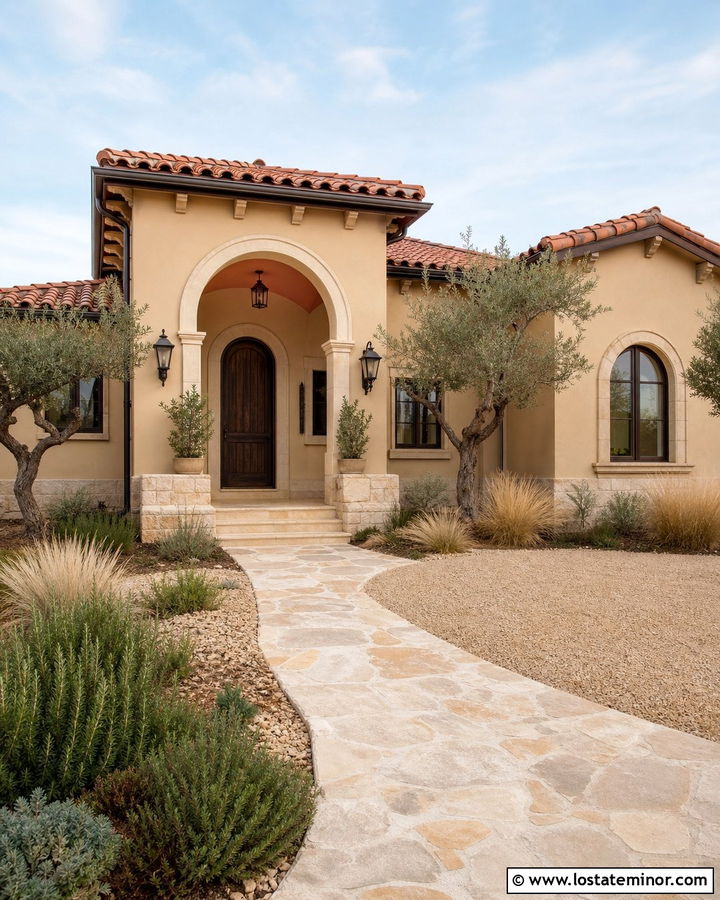 Barcelona Beige House With Clay Porch Ceiling - 30 Beige House Design With Porch Ceiling Ideas