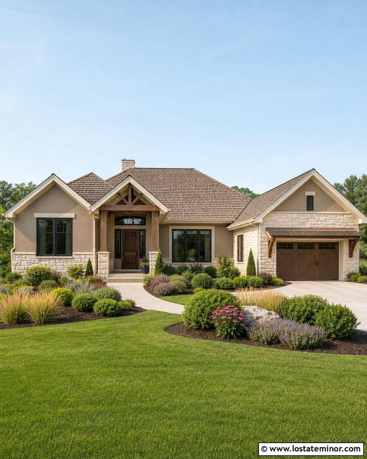 Barcelona Beige Ranch With Cream Stone - 30 Beige House Design With Stone Accents Ideas