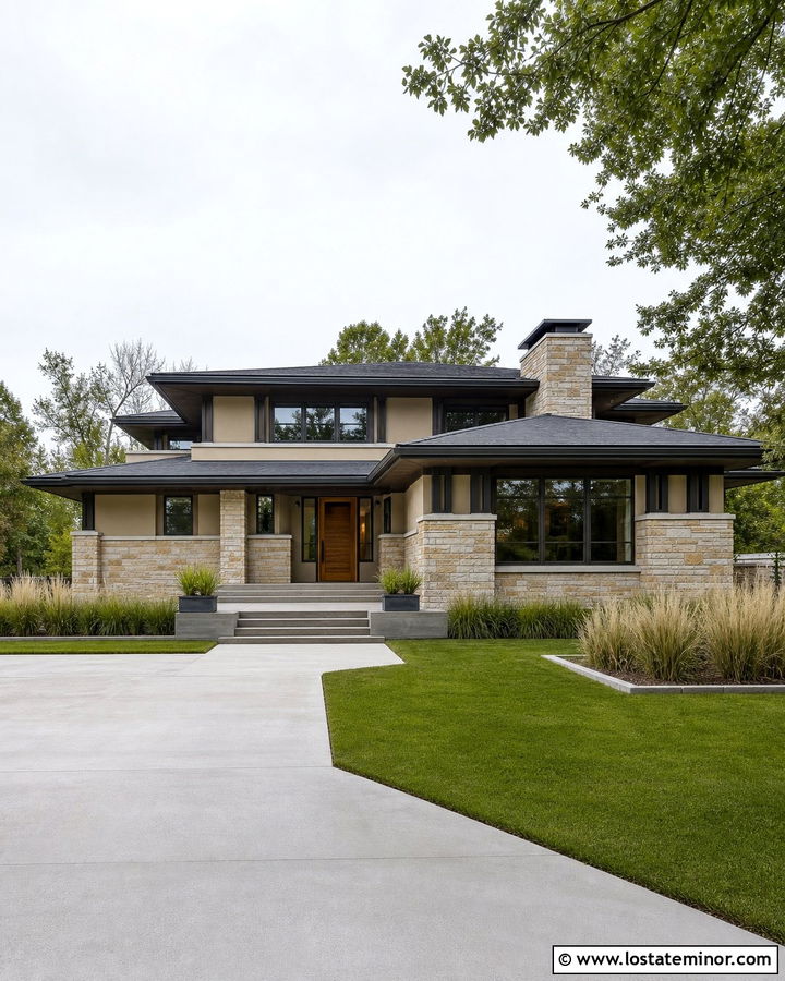Basket Beige Prairie House With Horizontal Stone - 30 Beige House Design With Stone Accents Ideas