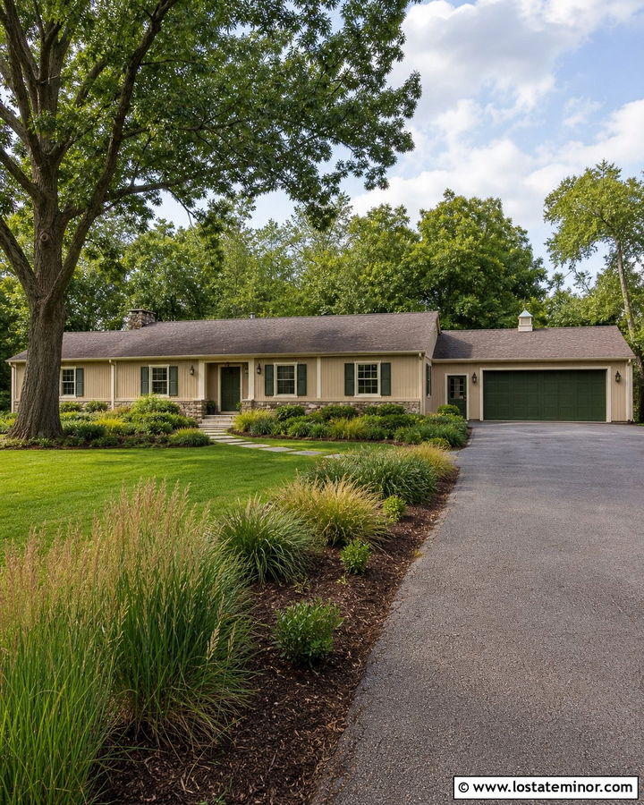 Basket Beige Ranch With Olive Garage Door - 30 Beige House Design With Garage Door Ideas