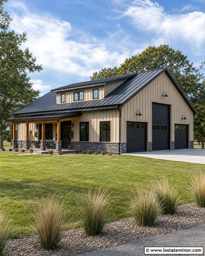 Beige Board And Batten Barndominium With Metal Roof - 30 Beige House Design With Board and Batten Ideas