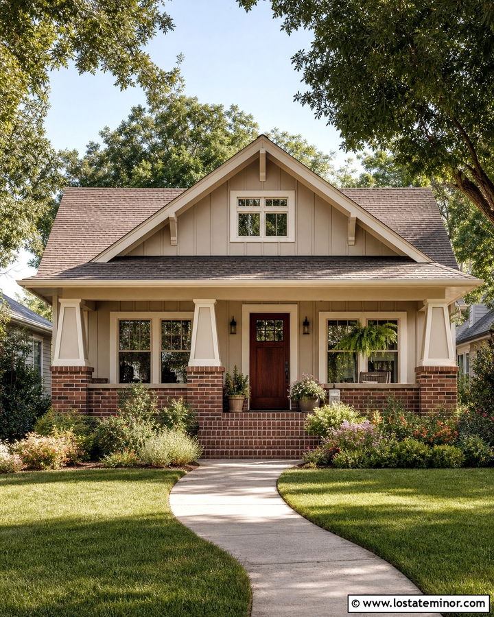 Beige Board And Batten Bungalow With Brick Porch - 30 Beige House Design With Board and Batten Ideas