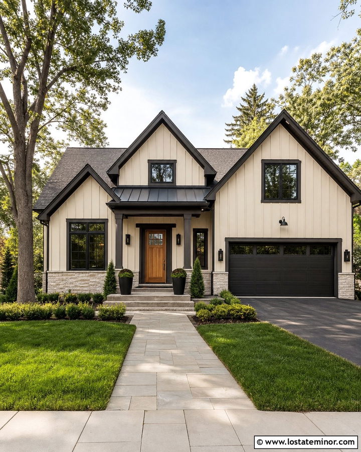 Beige Board And Batten House With Dark Trim - 30 Beige House Design With Board and Batten Ideas
