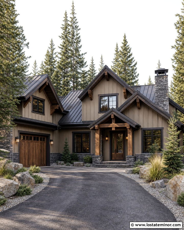 Beige Board And Batten Mountain House With Timber - 30 Beige House Design With Board and Batten Ideas