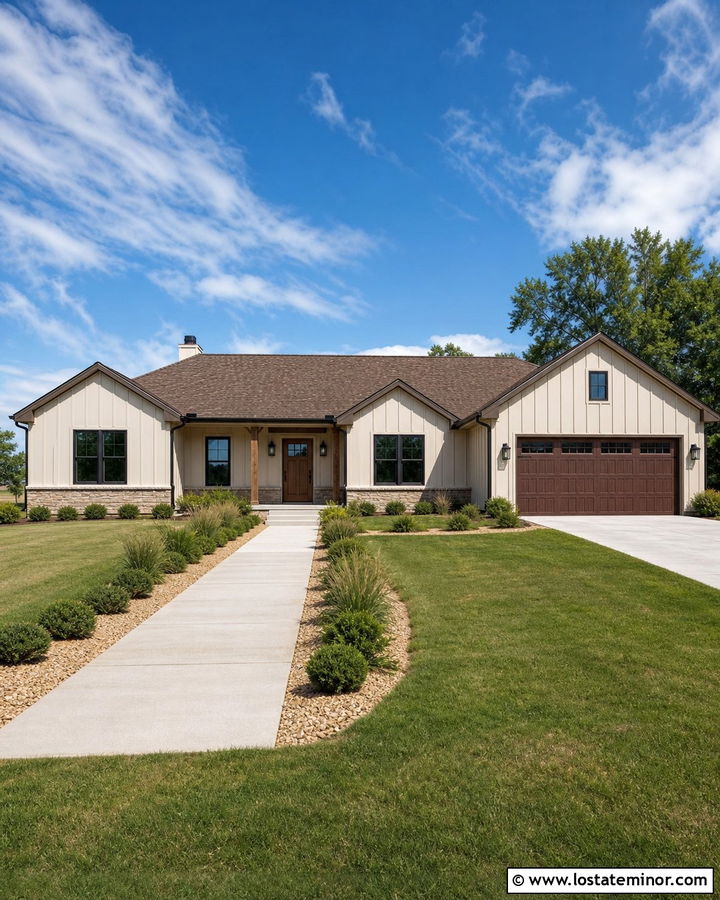 Beige Board And Batten Ranch With Bronze Windows - 30 Beige House Design With Board and Batten Ideas