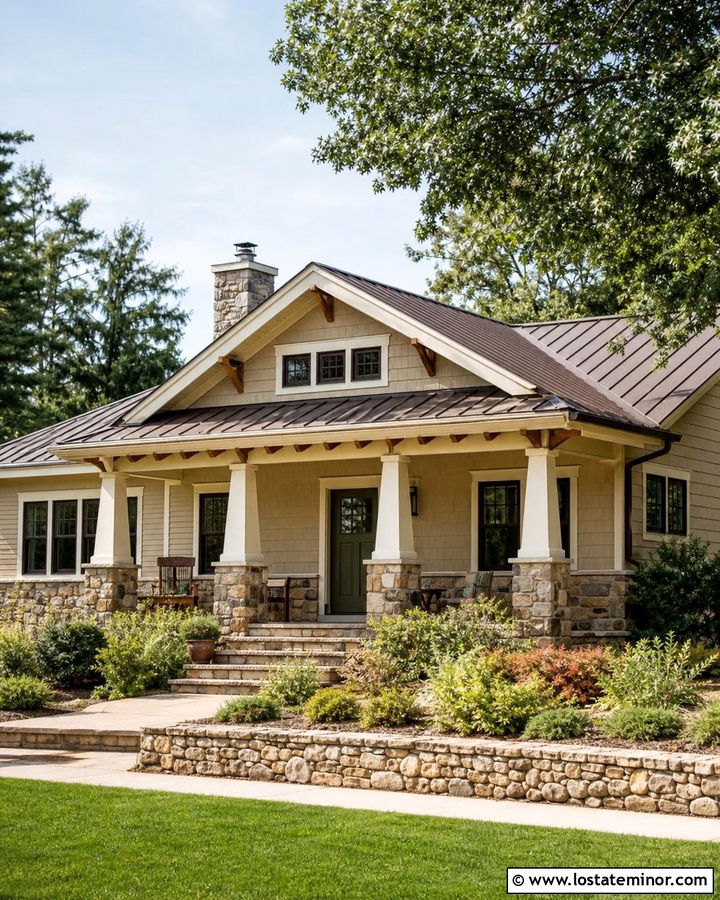 Beige Board and Batten With Rustic Stone - 30 Stone House Design With Board and Batten Ideas