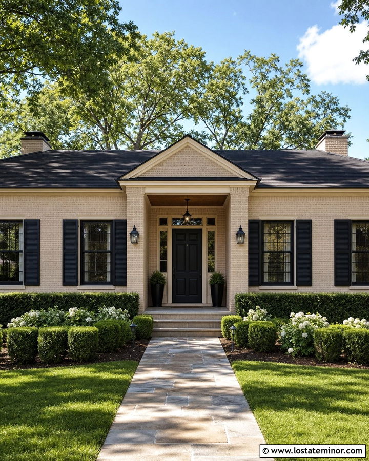 Beige Brick House With Black Accents - 30 Beige House Design With Accents Ideas