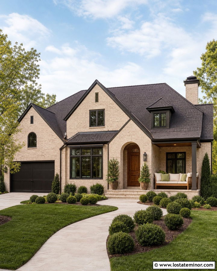 Beige Brick House With Cedar Daybed - 30 Beige House Design With Daybed Ideas