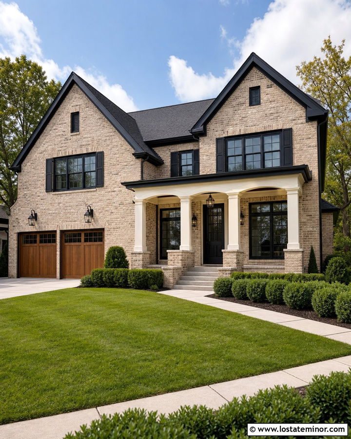 Beige Brick House With Dark Trim - 30 Beige House Design With Trim Ideas
