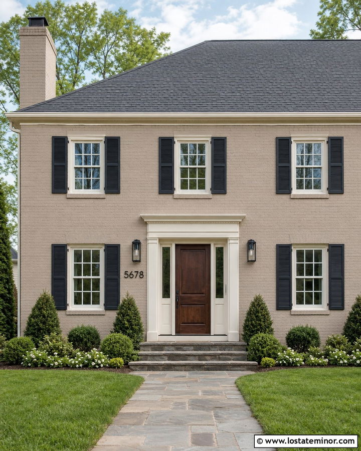 Beige Brick House With Floating Steel Numbers - 30 Beige House Design With House Numbers Ideas