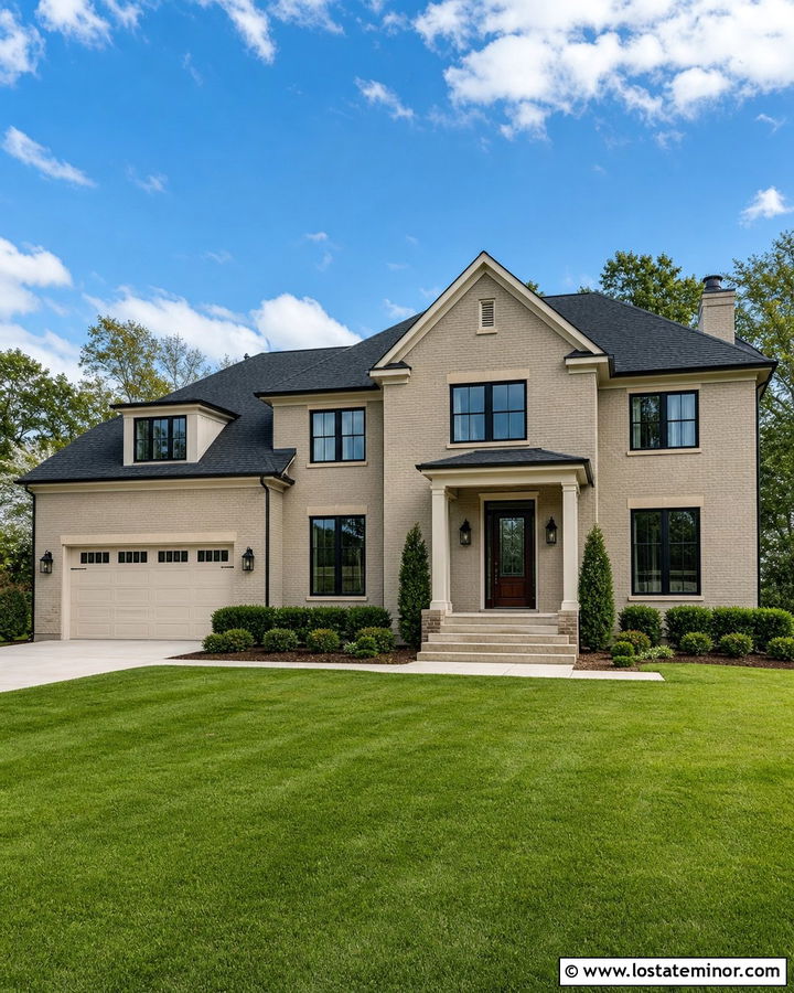 Beige Brick House With Full View Screen Door - 30 Beige House Design With Screen Door Ideas