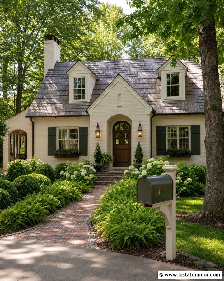 Beige Brick House With Green Mailbox - 30 Beige House Design With Mailbox Ideas