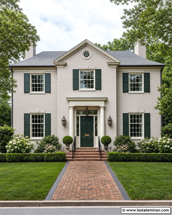 Beige Brick House With Herringbone Walkway - 30 Beige House Design With Walkway Ideas