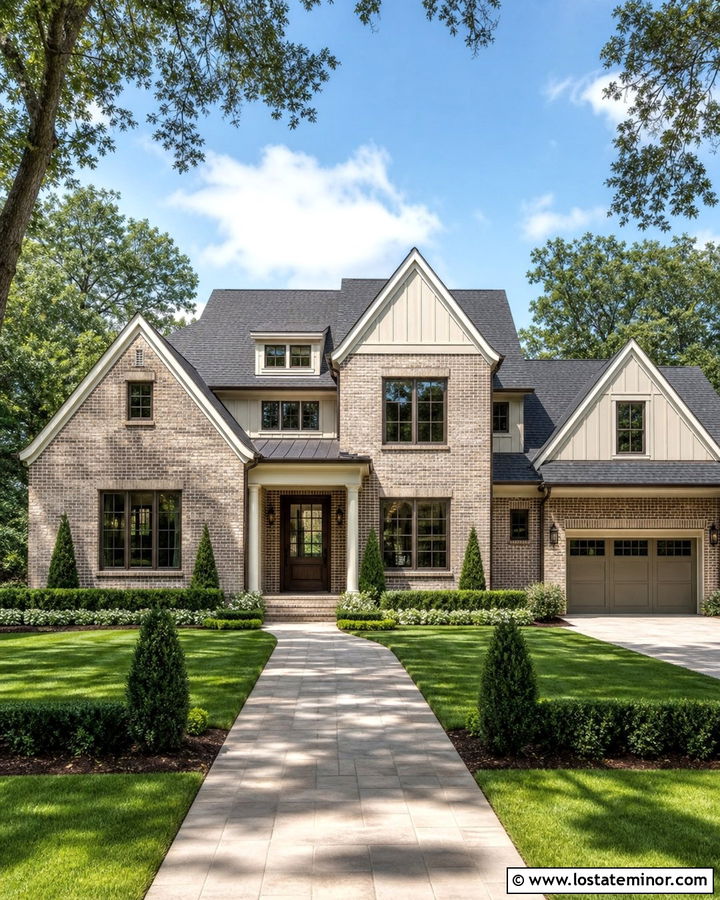 Beige Brick House With Multiple Gables - 30 Beige House Design With Gables Ideas