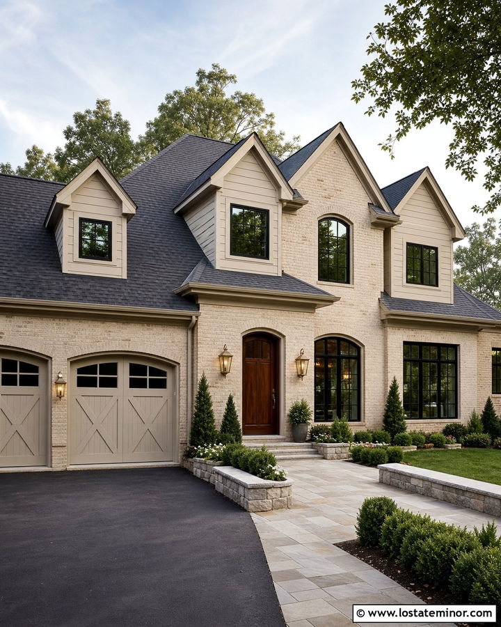 Beige Brick House With Sided Dormers - 30 Beige House Design With Dormers Ideas