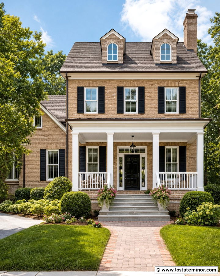 Beige Brick House With White Front Porch - 30 Beige House Design With Front Porch Ideas