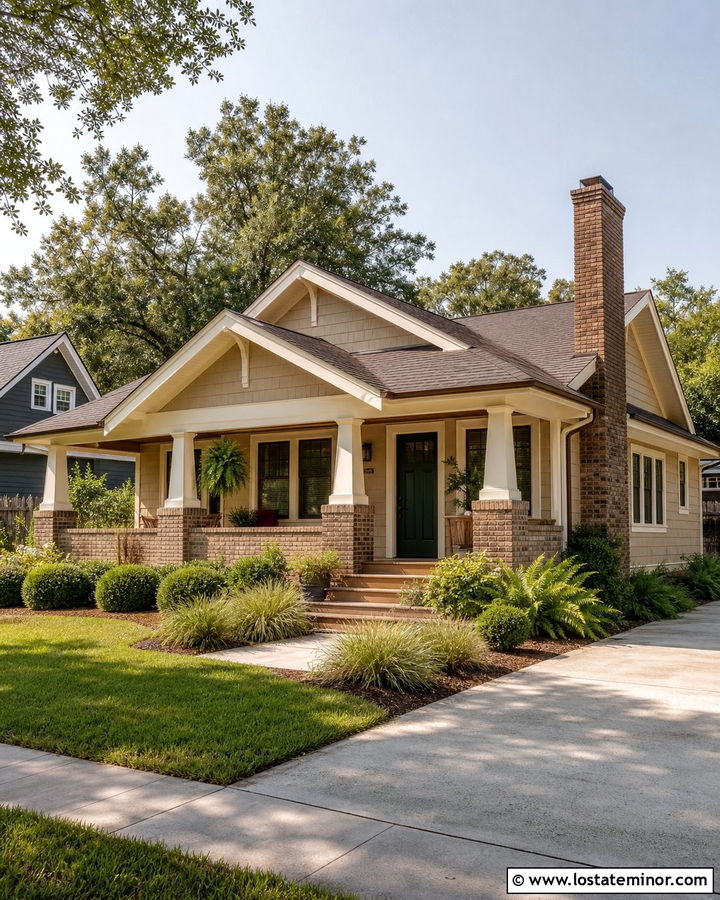 Beige Bungalow House With Tapered Chimney - 30 Beige House Design With Chimney Ideas