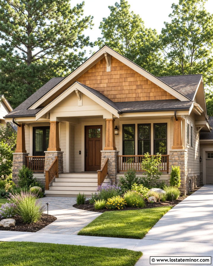 Beige Bungalow With Cedar Shake Porch - 30 Beige House Design With Cedar Shake Ideas