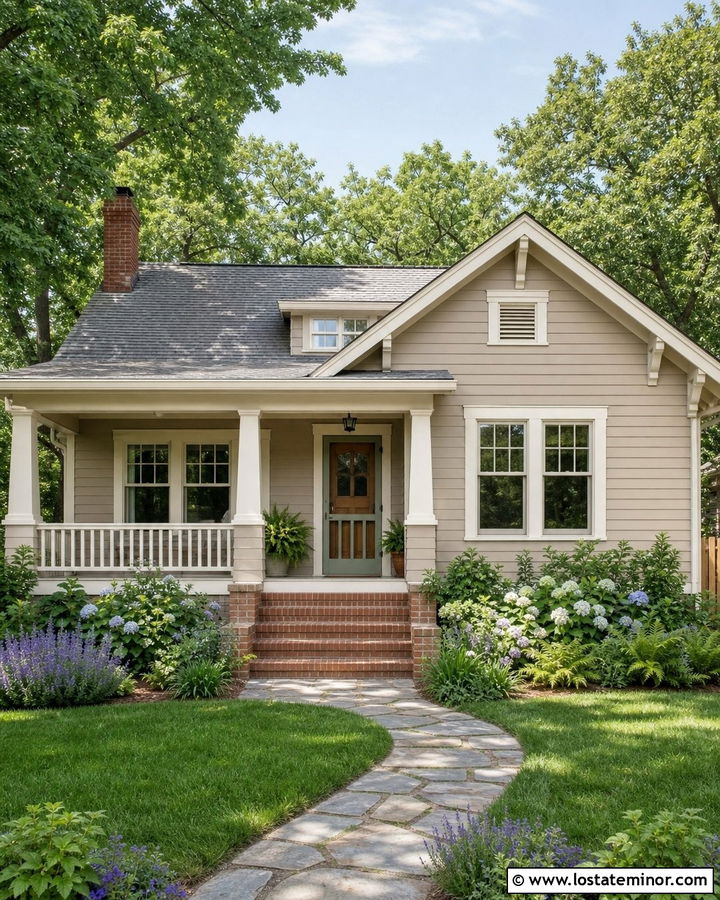 Beige Bungalow With Sage Green Screen Door - 30 Beige House Design With Screen Door Ideas