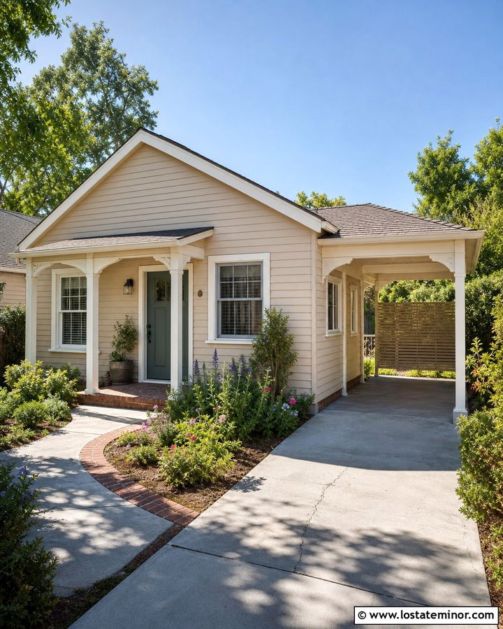 Beige Bungalow With Side Carport - 30 Beige House Design With Carport Ideas