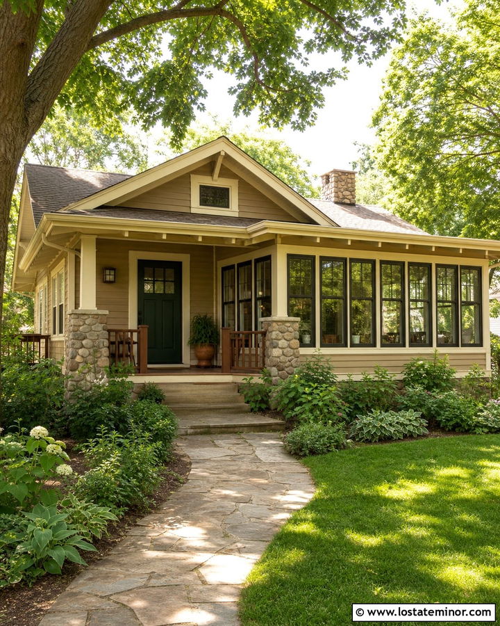 Beige Bungalow With Wraparound Sunroom - 30 Beige House Design With Sunroom Ideas
