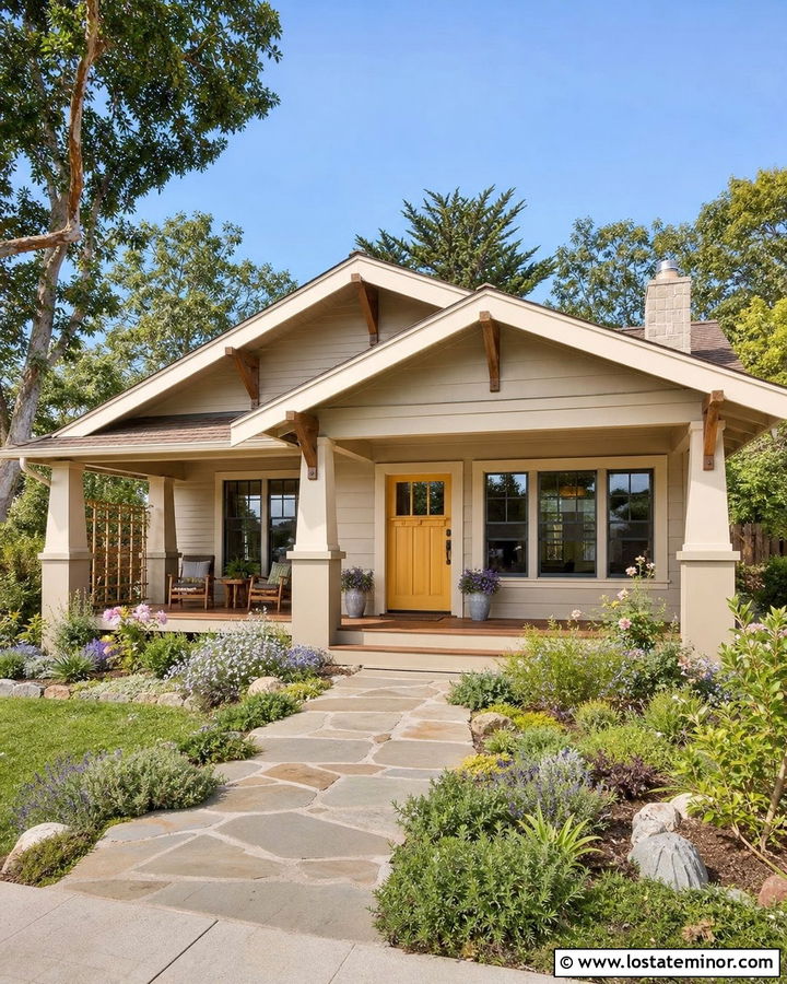 Beige Bungalow With Yellow Dutch Door - 30 Beige House Design With Dutch Door Ideas