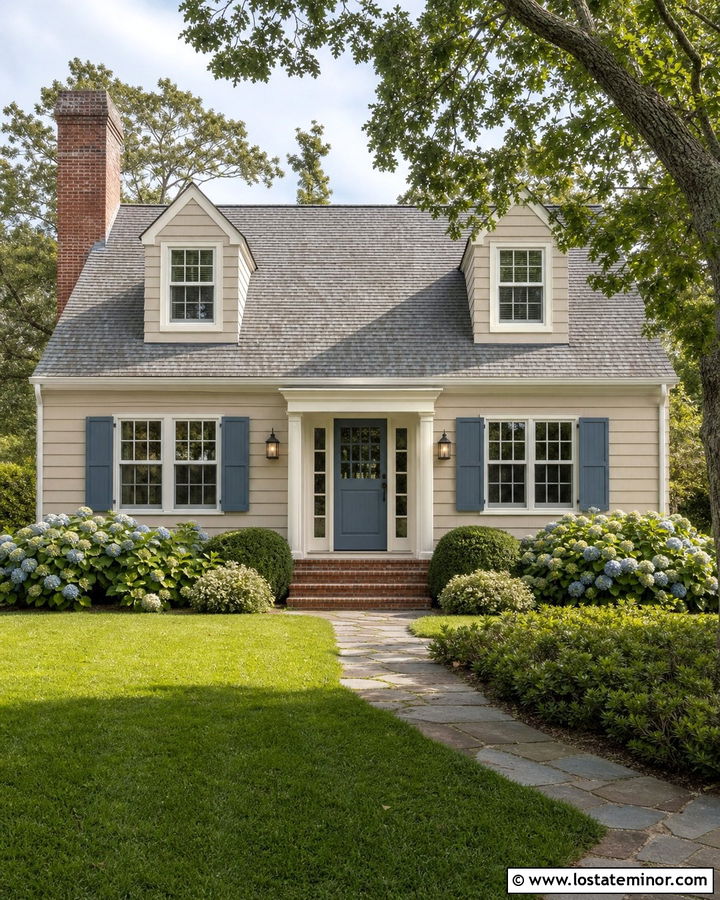 Beige Cape Cod House With Brick Chimney - 30 Beige House Design With Brick Accents Ideas