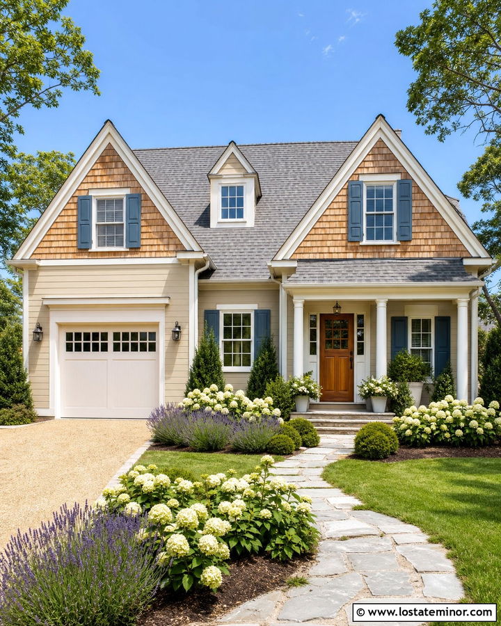 Beige Cape Cod House With Cedar Shake Upper Level - 30 Beige House Design With Cedar Shake Ideas
