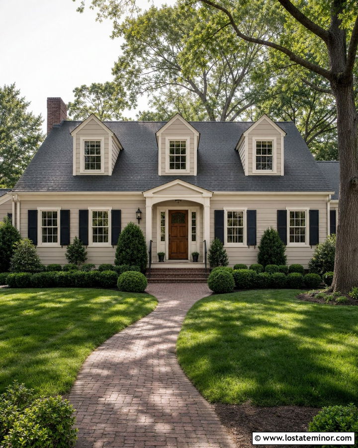 Beige Cape Cod House With Gable Dormers - 30 Beige House Design With Dormers Ideas