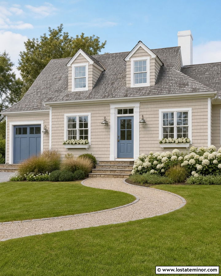 Beige Cape Cod House With Nautical Wall Lights - 30 Beige House Design With Light Fixtures Ideas